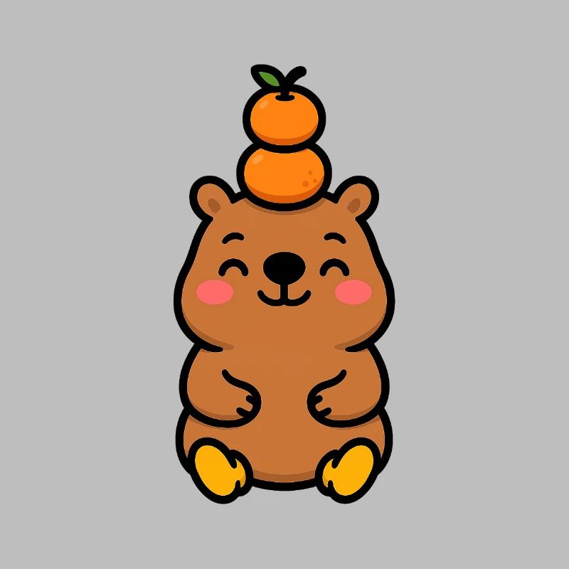 Capybara with tangerine on the head