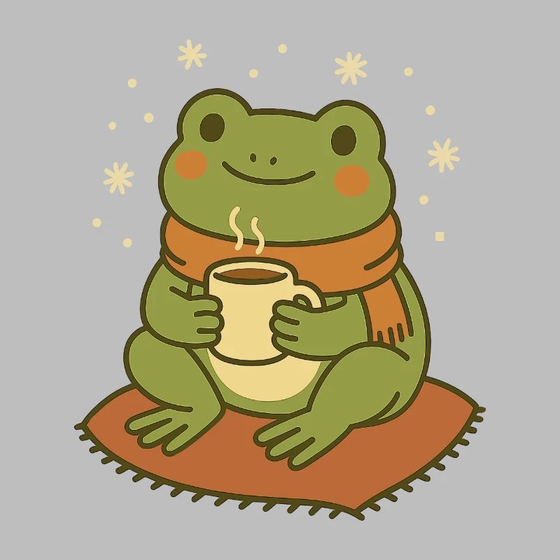 Winterfrosch mit Schal und Tee – Cozy Frog