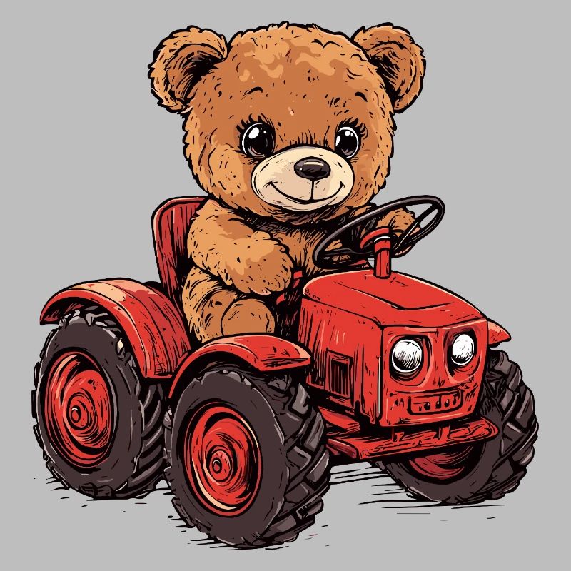 Teddybär auf rotem Traktor