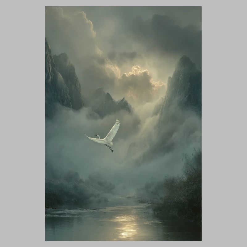 Mistbound Flight Over Mountain Veil