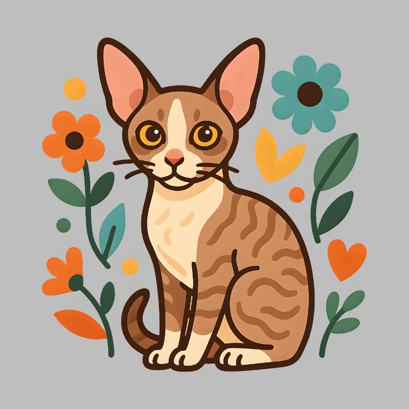 Cornish Rex Cat Among Flowers