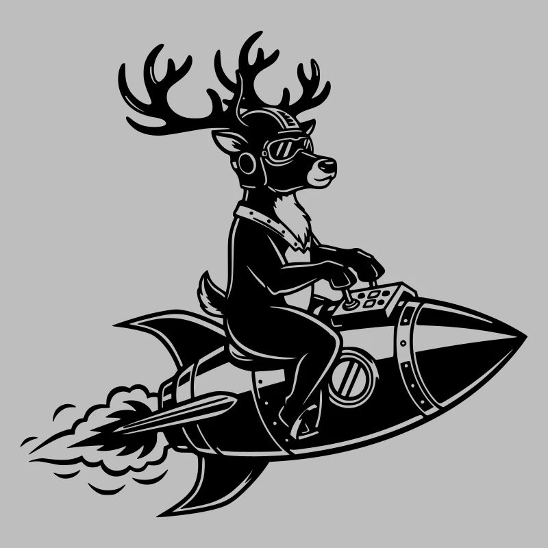 Reindeer flies on rocket