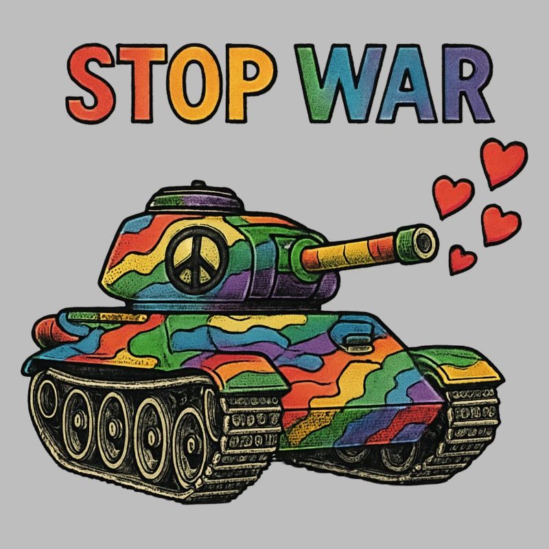 Regenbogen Panzer mit Peace-Zeichen – STOP WAR