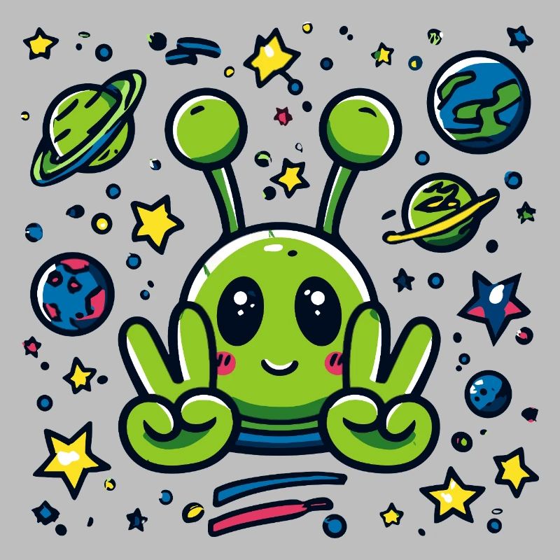 Kleines Alien Friedenszeichen Weltraum