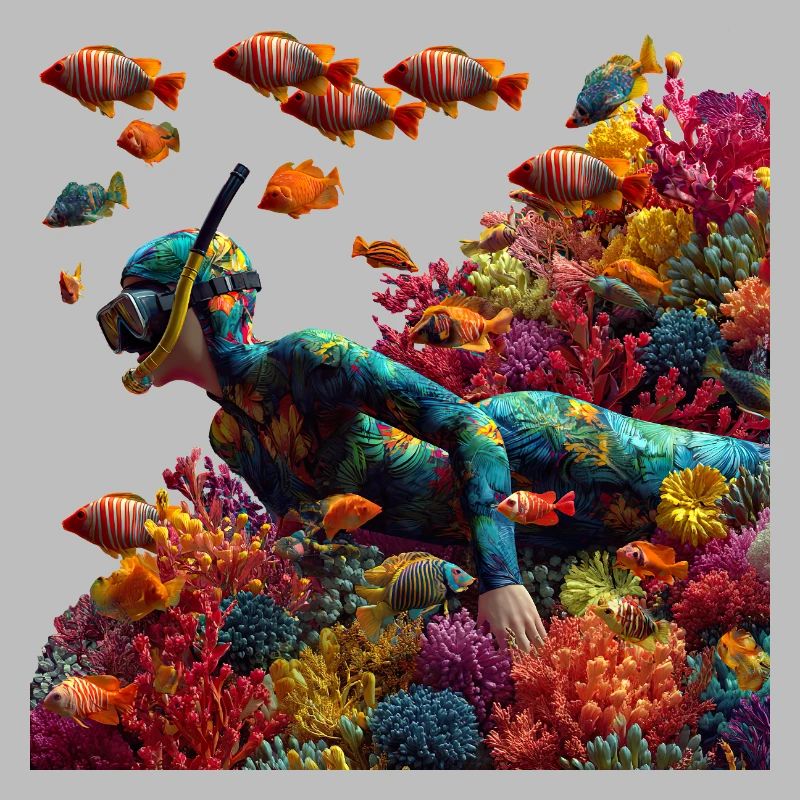 Underwater Diver in Coral Reef