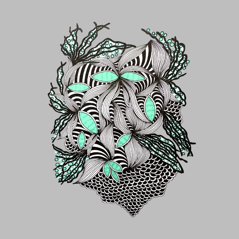 Line Flowers Pattern Mint Accent