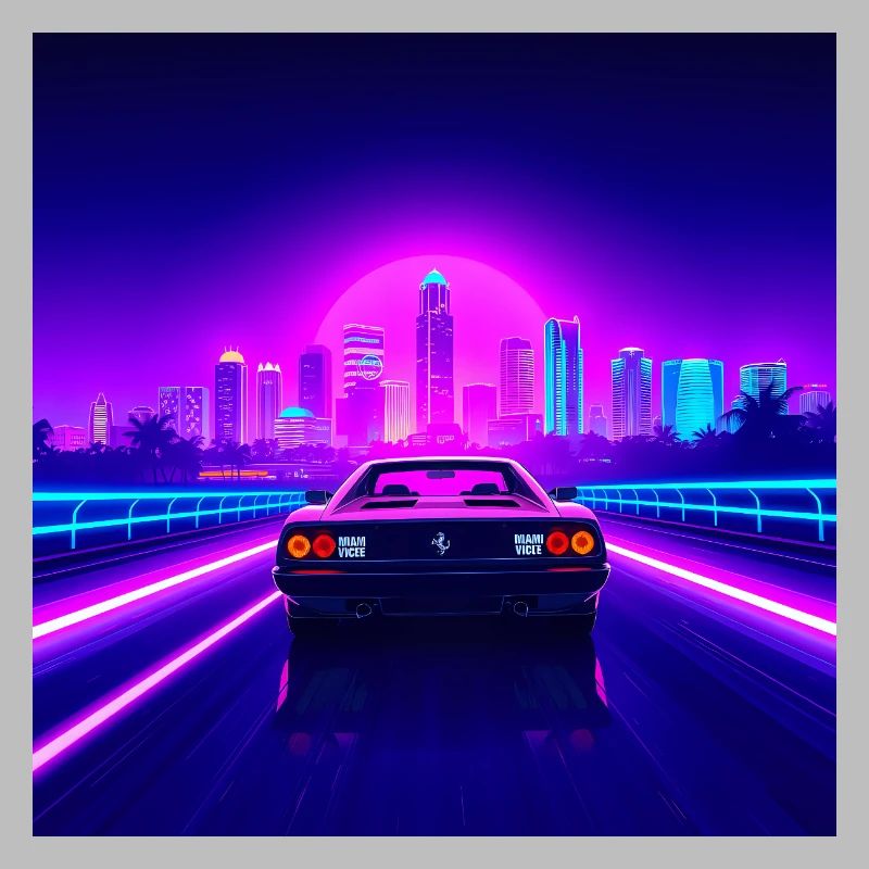 Skyline néon et cabriolet rétro