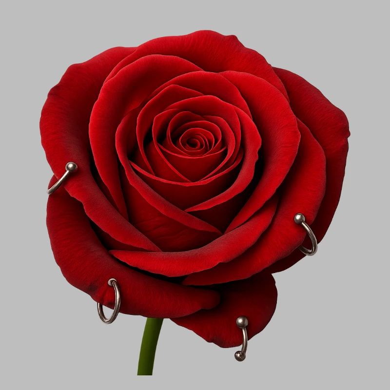 Rote Rose mit Piercings