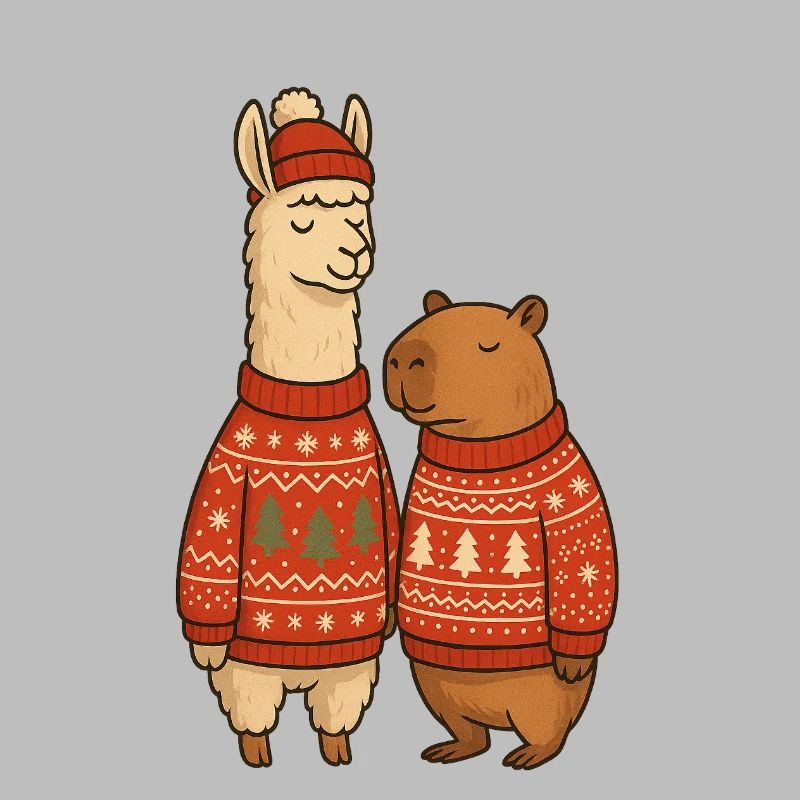 Lama und Cabibara Weihnachtspullover Duo