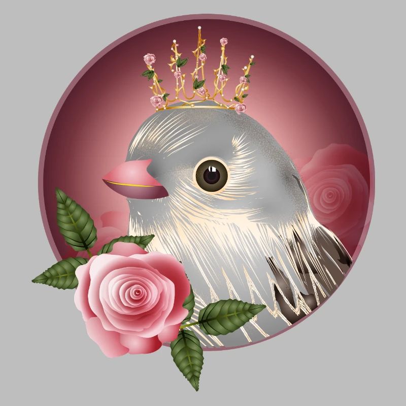 Delicate bird with rose and fine corolla