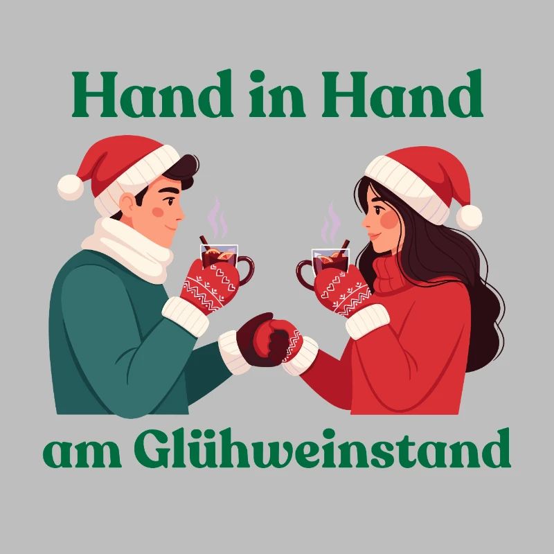 Main dans la main au stand de vin chaud Couple de vins chauds