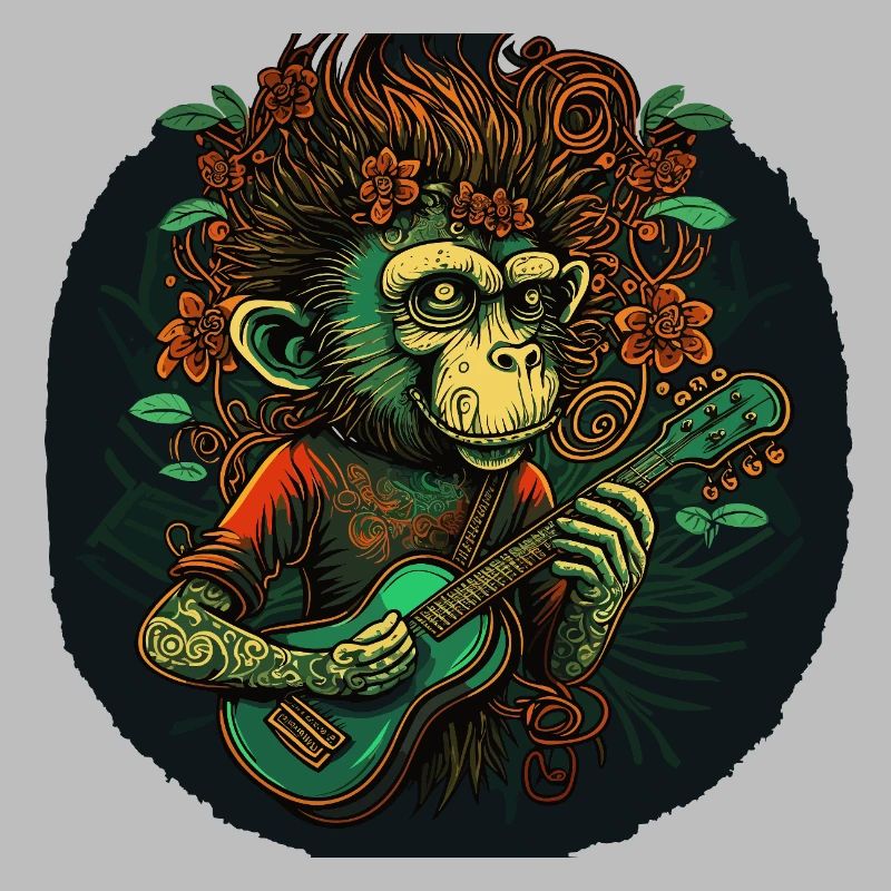 Monkey with guitar in the jungle