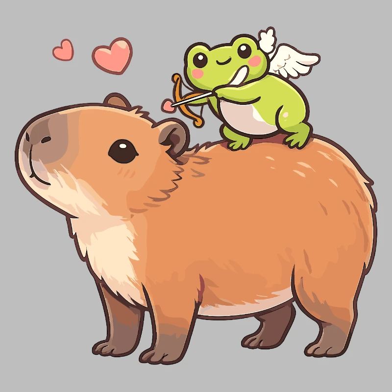 Capybara & Grenouille Cupidon – Motif de la Saint-Valentin