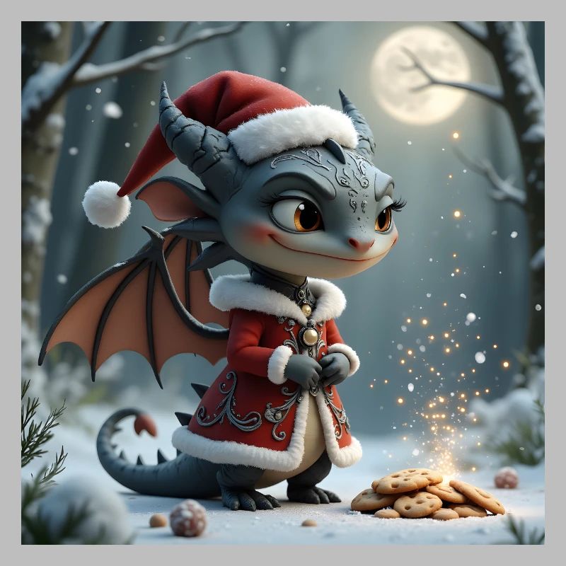 Weihnachtsdrache im verschneiten Wald