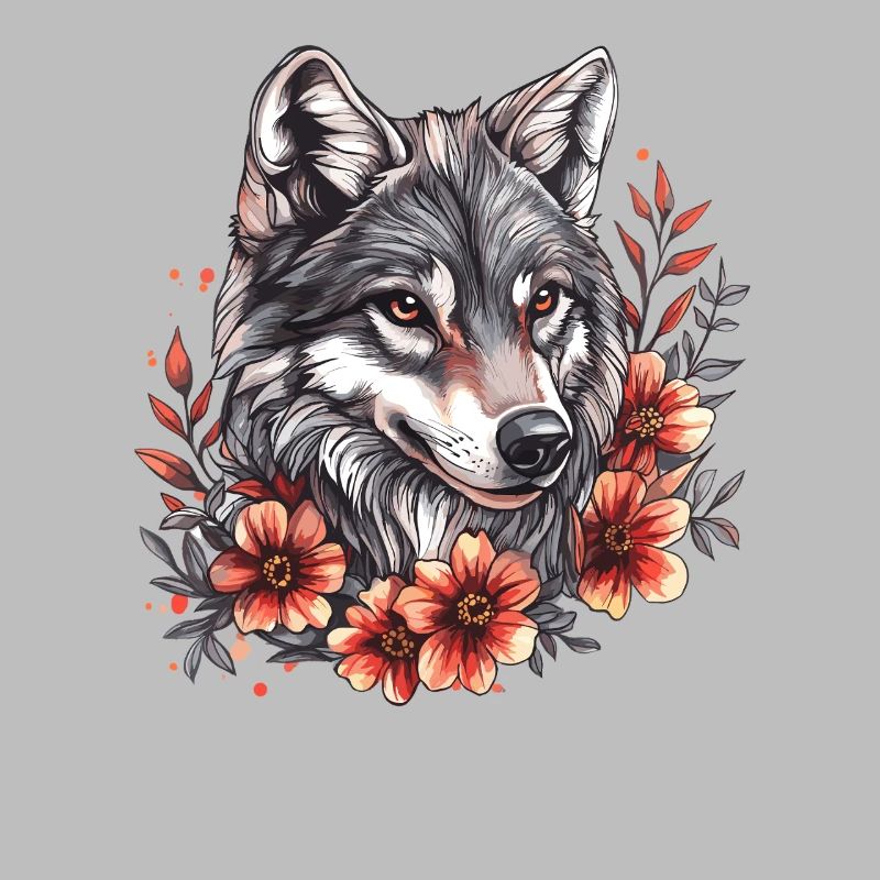 Wolf head with flower ring