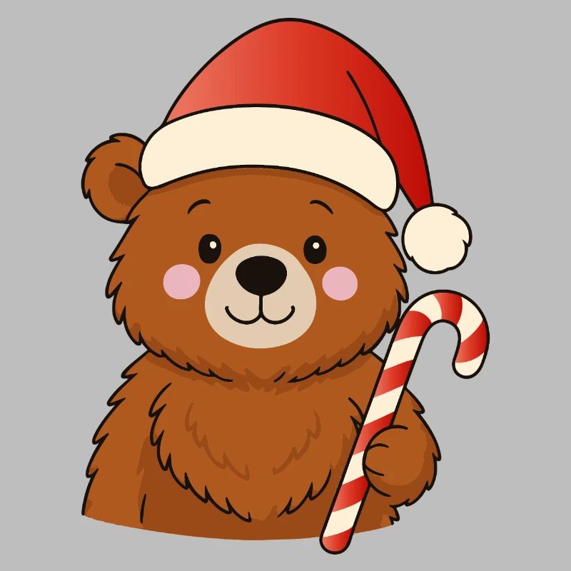 Petit ours de Noël mignon avec une canne d’orge d’orge