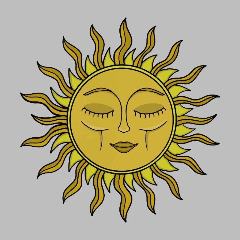Vintage-Kunst im mystischen Boho-Stil mit himmlischer Sonne
