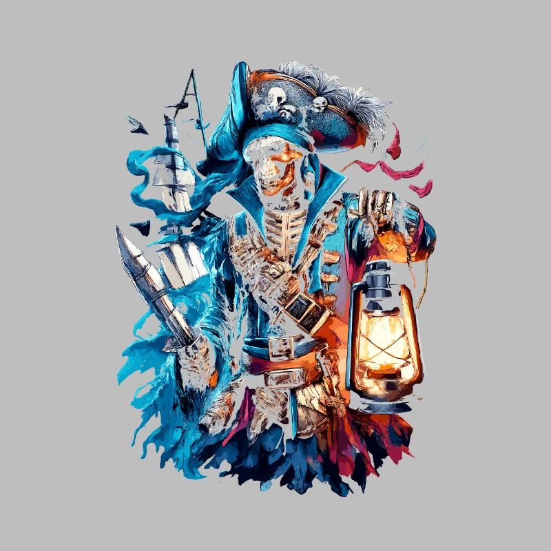 Skeleton pirate in lantern light