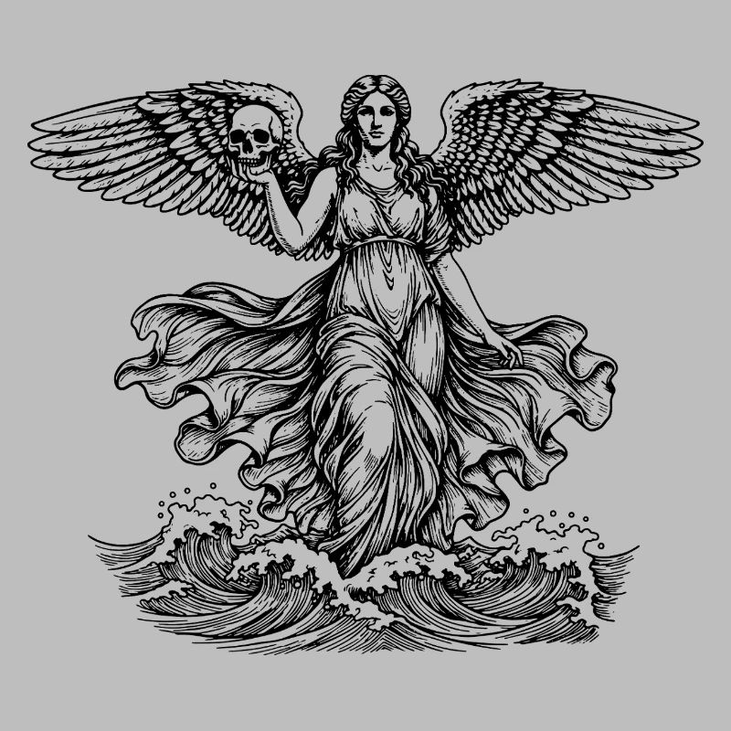Déesse grecque Aphrodite à la mer avec le crâne