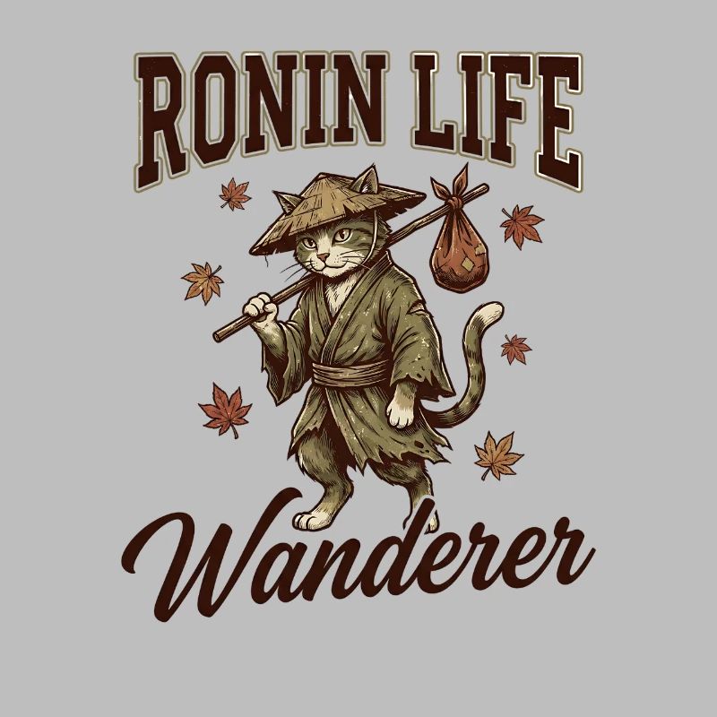  Ronin Life Wanderer Cat Samurai Japanese Ukiyo-e