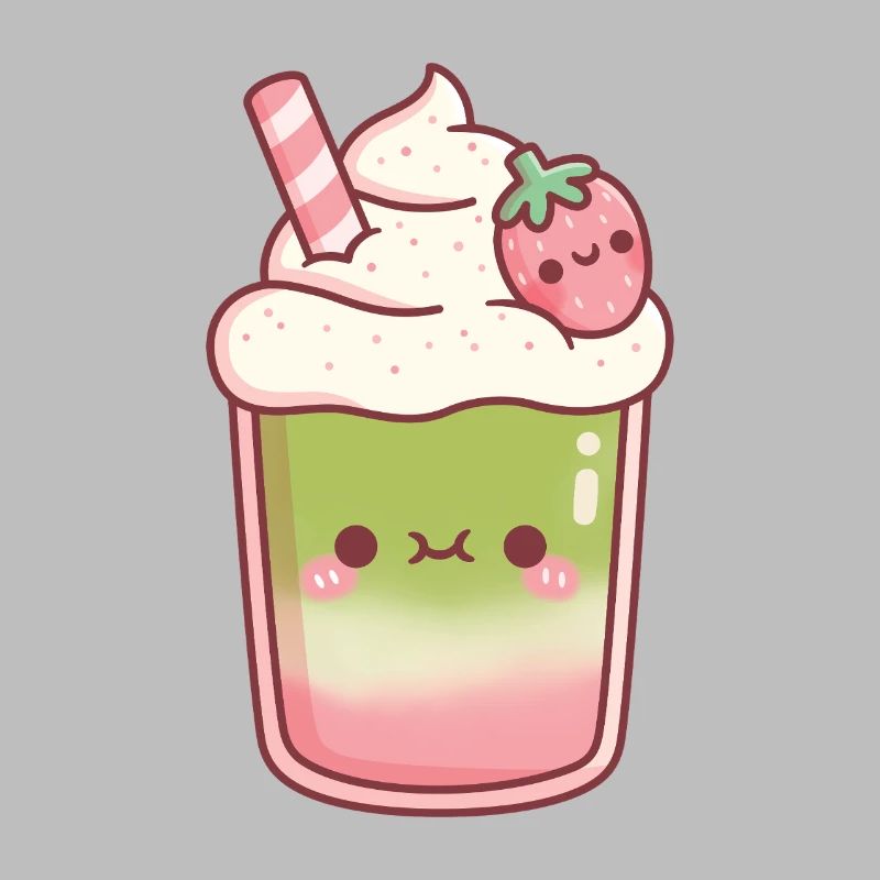 Süßer Eiskaffer Matcha Erdbeer-Latte