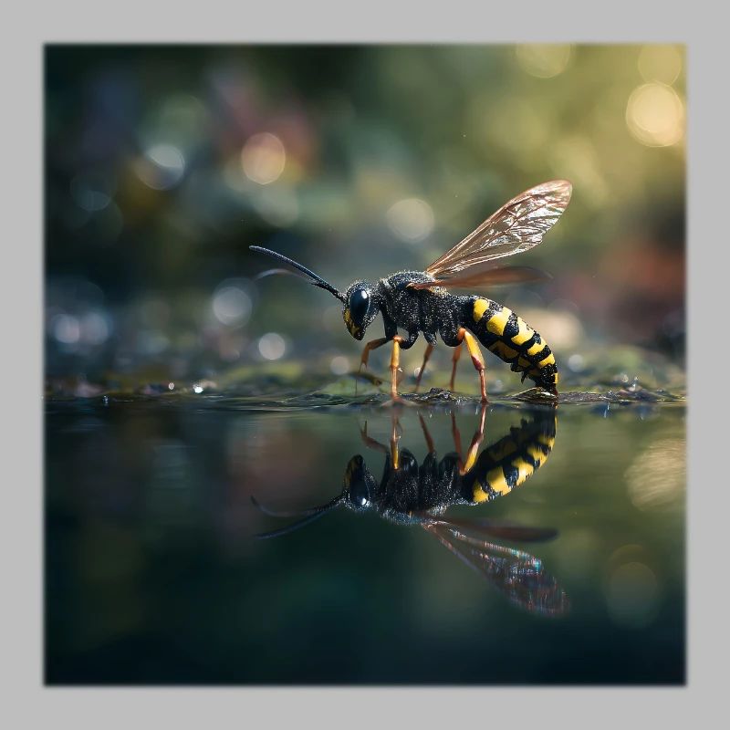 Wasp with Reflection Elegant Macro Photography