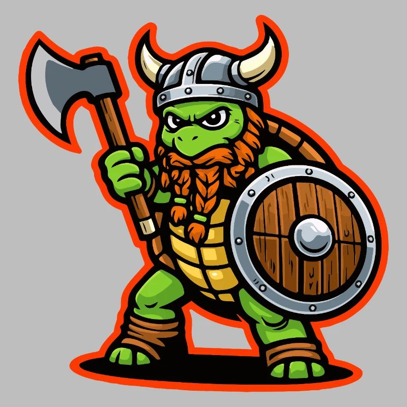 Viking Turtle Warrior Axe Shield Mascot