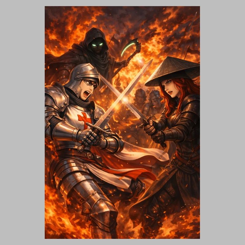 Knight duel in the firestorm