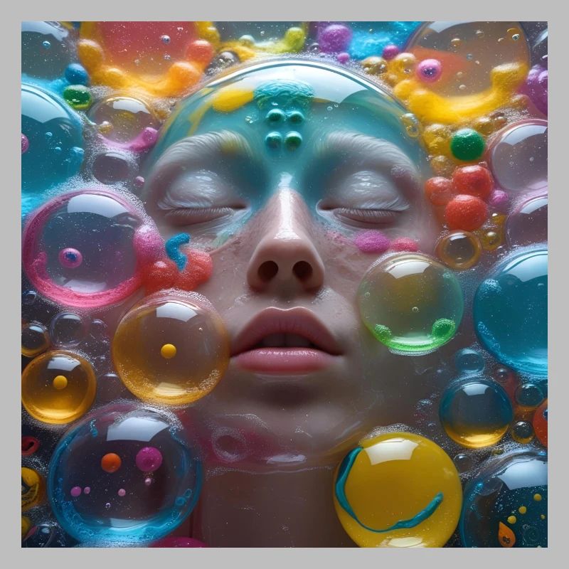 Face among Neon Bubbles