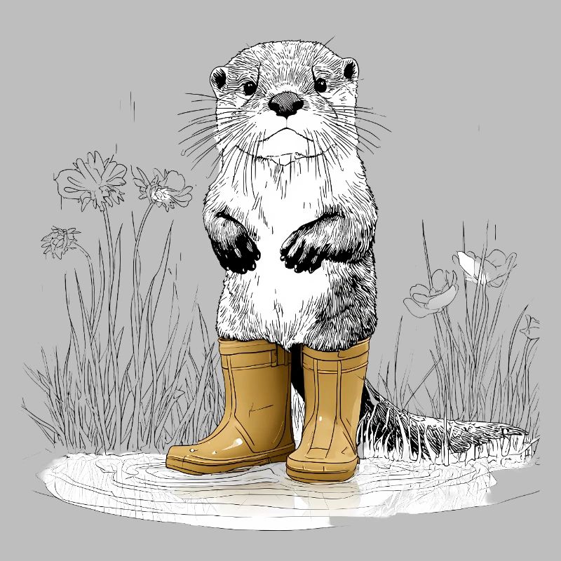 Cute otter with yellow rubber boots