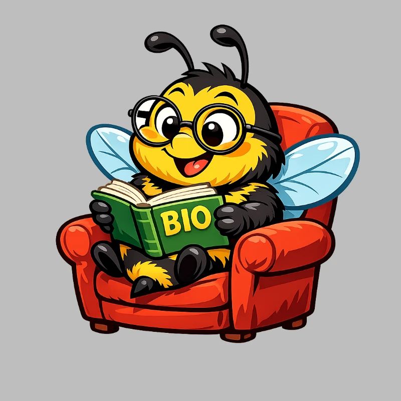 Biene liest ein Buch über Bio