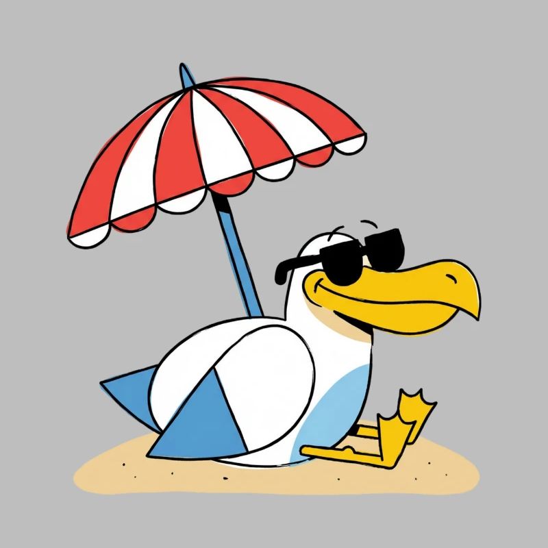 Sunny Beach Seagull with Umbrella