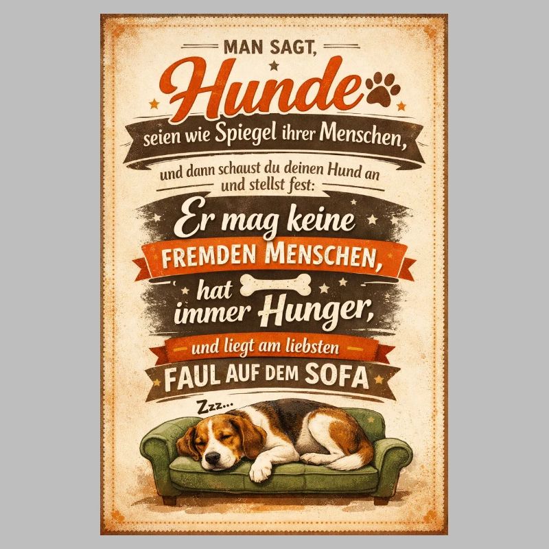 Fauler Hund auf dem Sofa Spruch