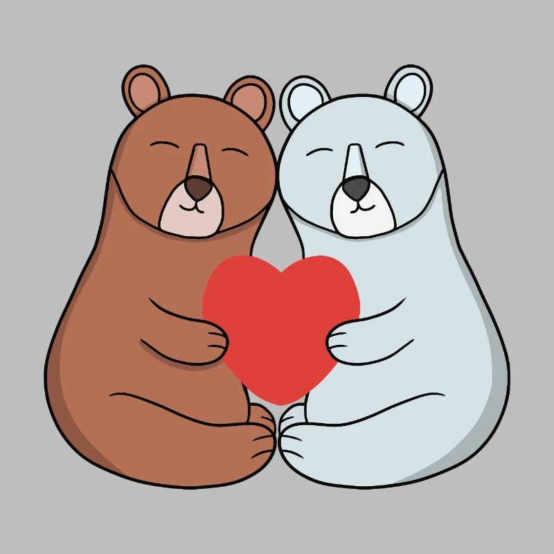 Adorable Bear Couple Cuddling with Heart