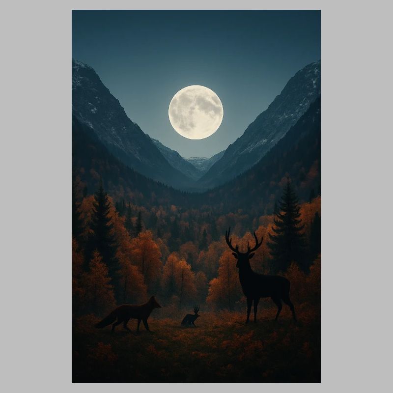 Lunar light on forest valley