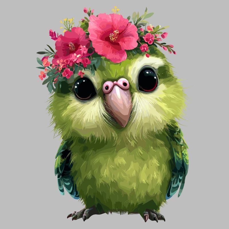 Perroquet de printemps avec couronnes de fleurs