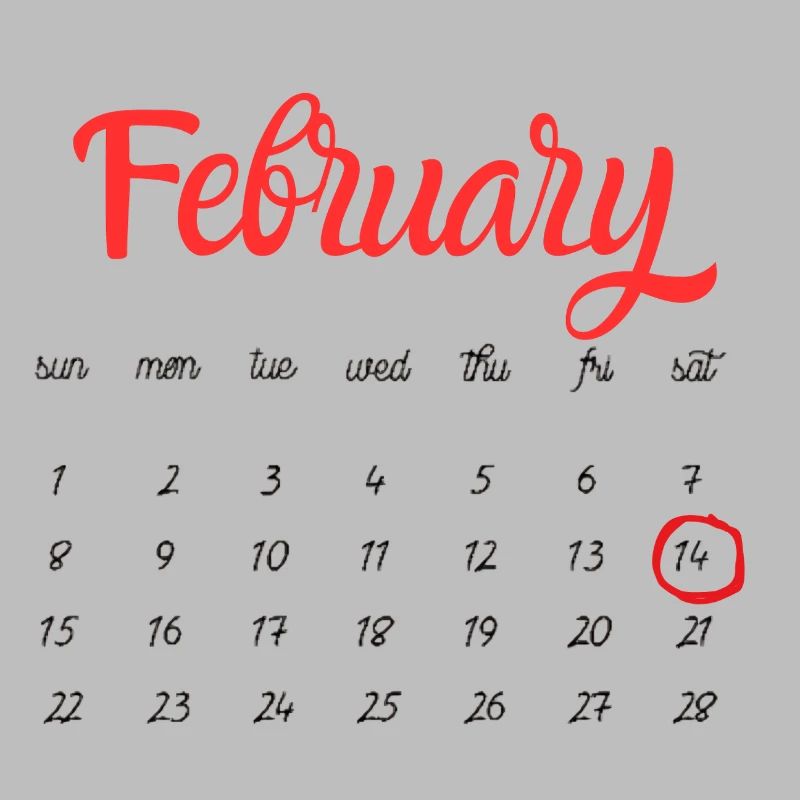 Calendrier de février en écriture rouge - Saint-Valentin