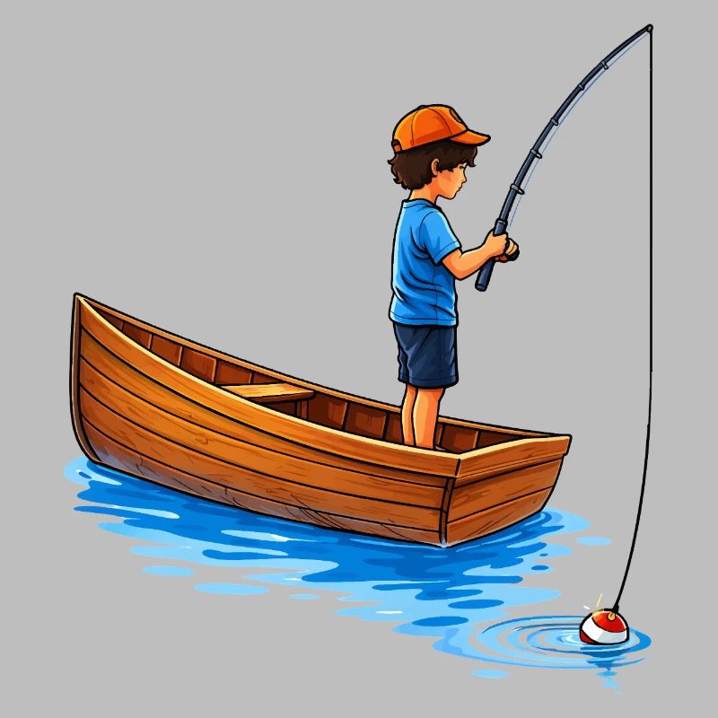Junge beim Angeln im Boot Illustration 