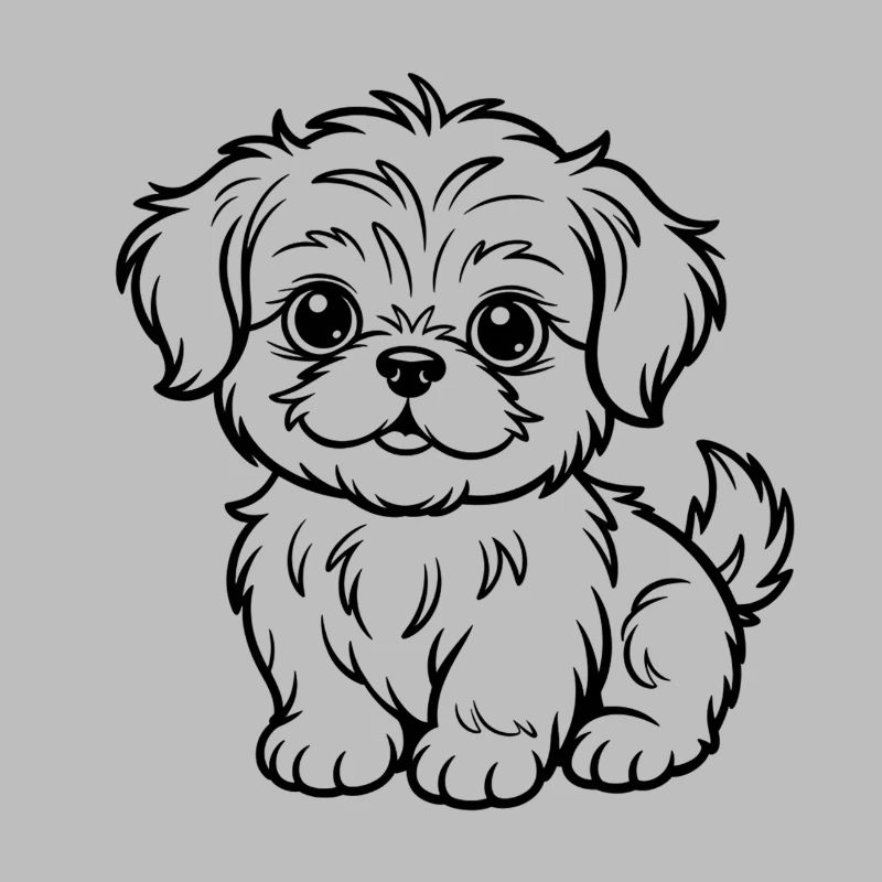 Cuddly Dog Line Drawing