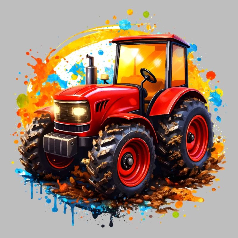 Roter Traktor mit Farbspritzern 