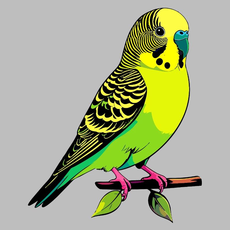 Perruche ondulée jaune-vert néon posée sur une branche