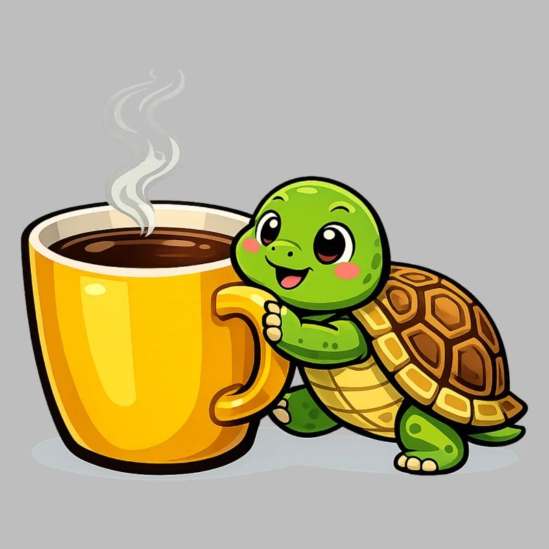 Kaffeeturtle mit dampfendem Becher