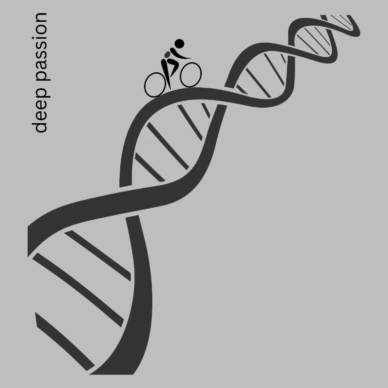 Passionate racing cyclist on DNA double helix