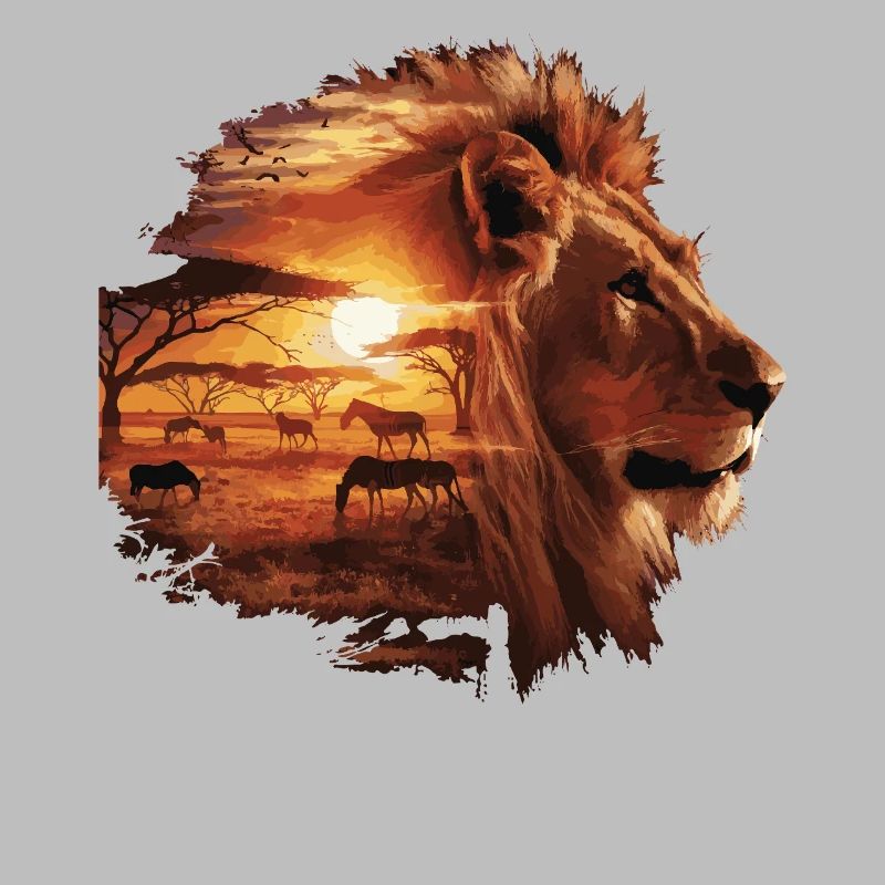 Lion Savannah Sunset Double Exposure Design