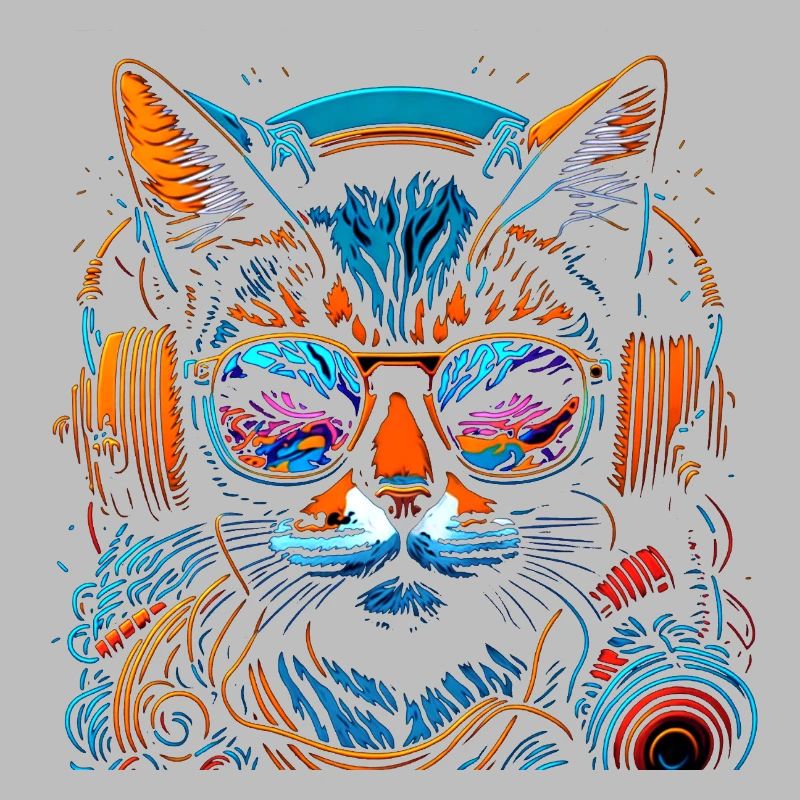 Neon DJ-Katze mit Kopfhörern