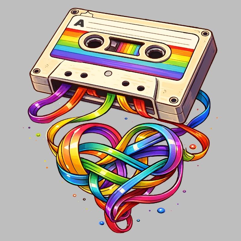 Cassette rétro avec un arc en forme de cœur