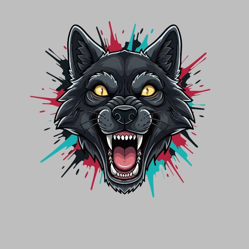 Neon-Wolfkopf Farbspritzer