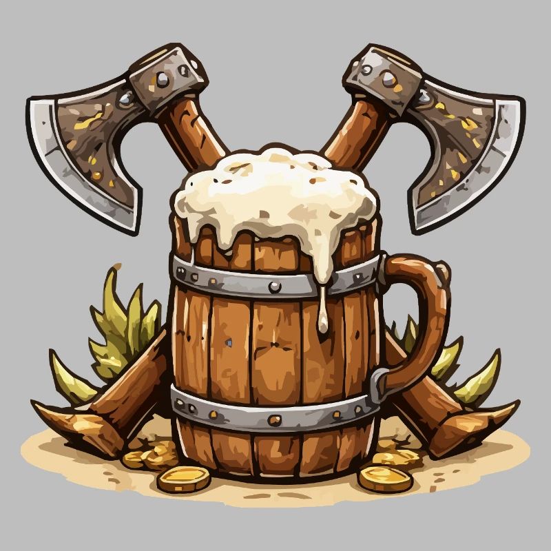 Bierfass mit Äxten Wikinger