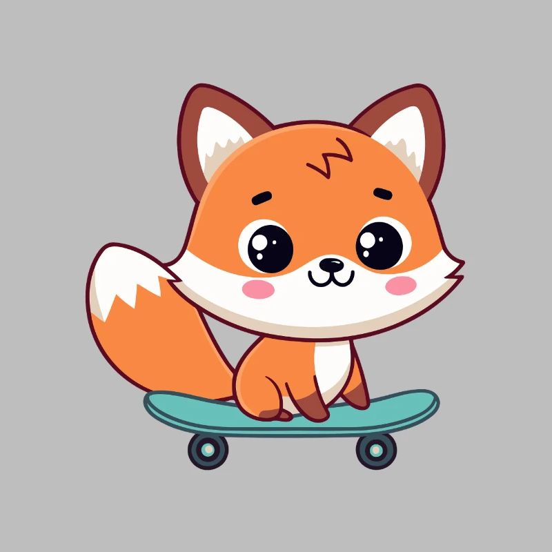Kawaii Fox on Skateboard
