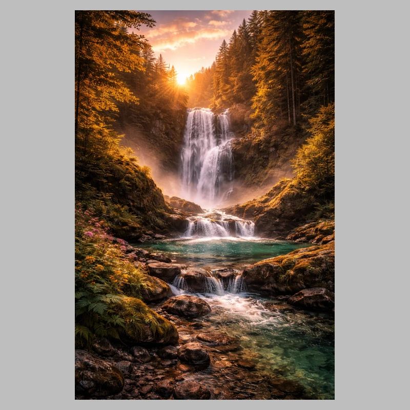 Waterfall in the evening sun